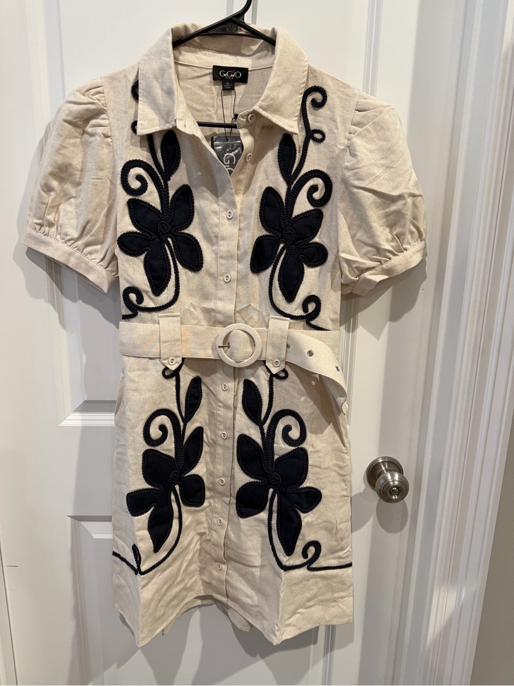 NWT GiGiO Linen Blend Mini Belted Shirt Dress Size Medium